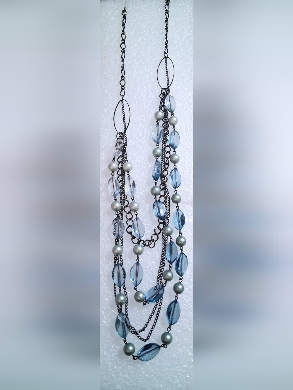 Elegant Blue Beaded Multi-Strand Necklace
